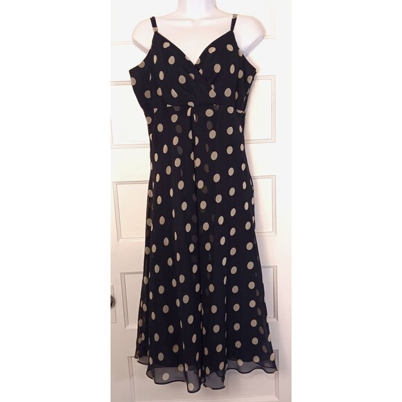 Vtg Y2K Dressbarn Dress Wn 10 Navy Polka Dot Halter Midi Retro Pinup Old Money - Picture 1 of 11